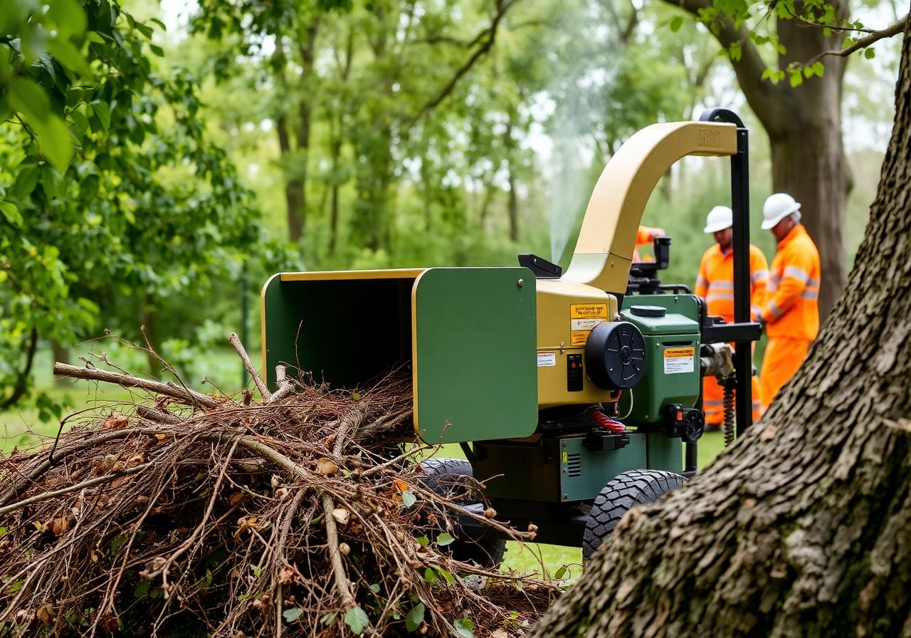 Staffordshire Trees arborists processing brash through a wood chipper